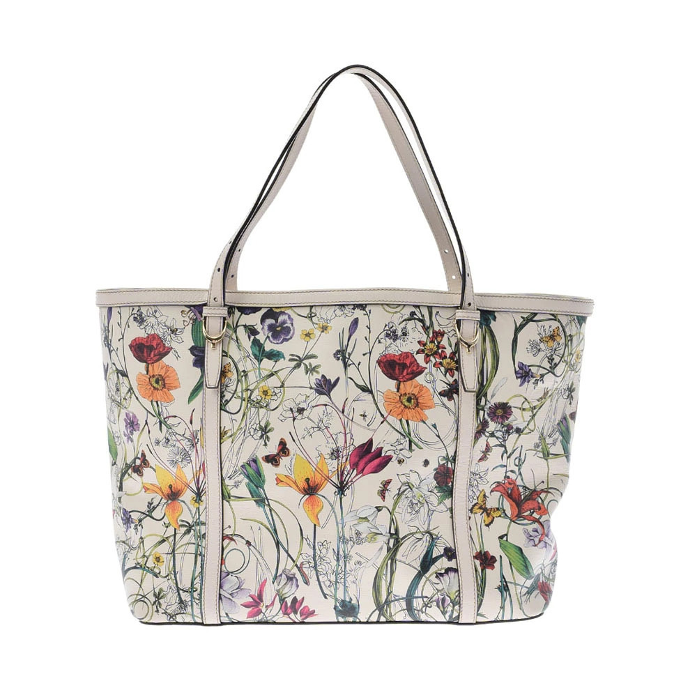 GUCCI Flora Flower White Leather Tote Bag